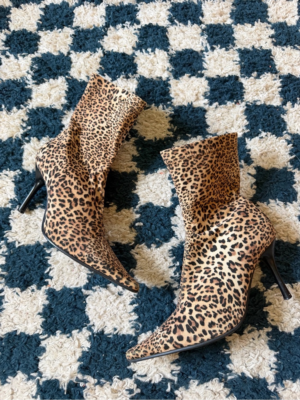 Y2k Leopard Print Pointed Toe Stiletto Ankle Boots - Tan/Black
